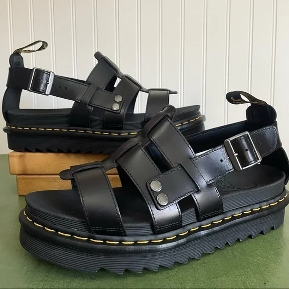 NWT Dr. Martens TERRY Fisherman\'s Sandals in Black Leather Doc Dr. Martens Terry Platform Brown Charro Sandals Unisex M  main image 4